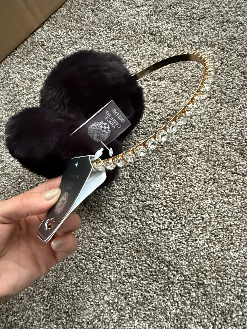 Vince Camuto Gold Crystal Headband with Black Faux Fur Earmuffs - Picture 13 of 14